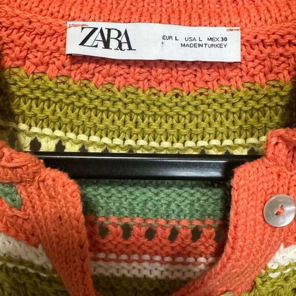 Zara Crochet Knit Dress Sleeveless Collared Colorful Stripes Mini Size Large - Picture 8 of 10